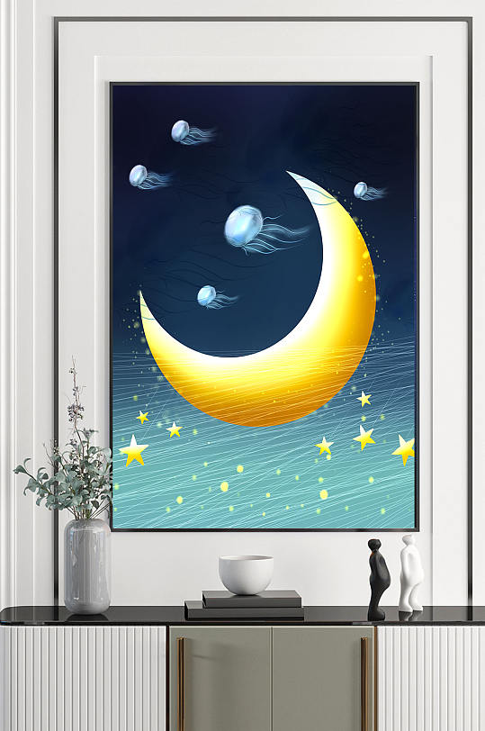 梦幻海洋月亮星星装饰画-众图网