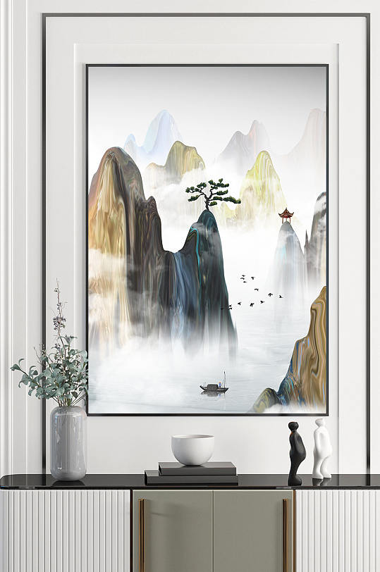 手绘中国风水墨山水风景画-众图网