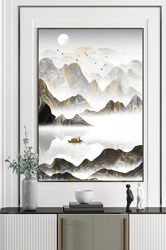 中国风金色意境山水风景画-众图网