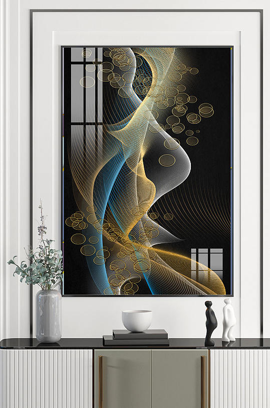 黑金简约抽象线条装饰画-众图网