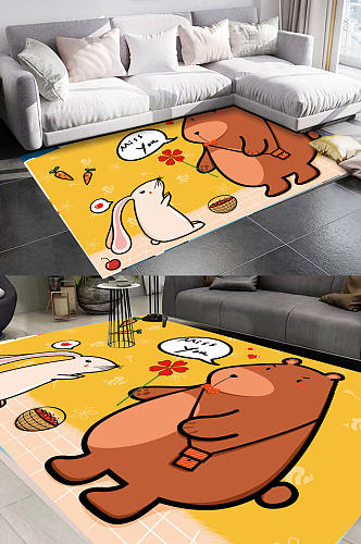 卡通风格门垫地毯熊和兔子可爱