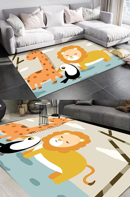 儿童房可爱卡通动物园动物满铺地毯-众图网