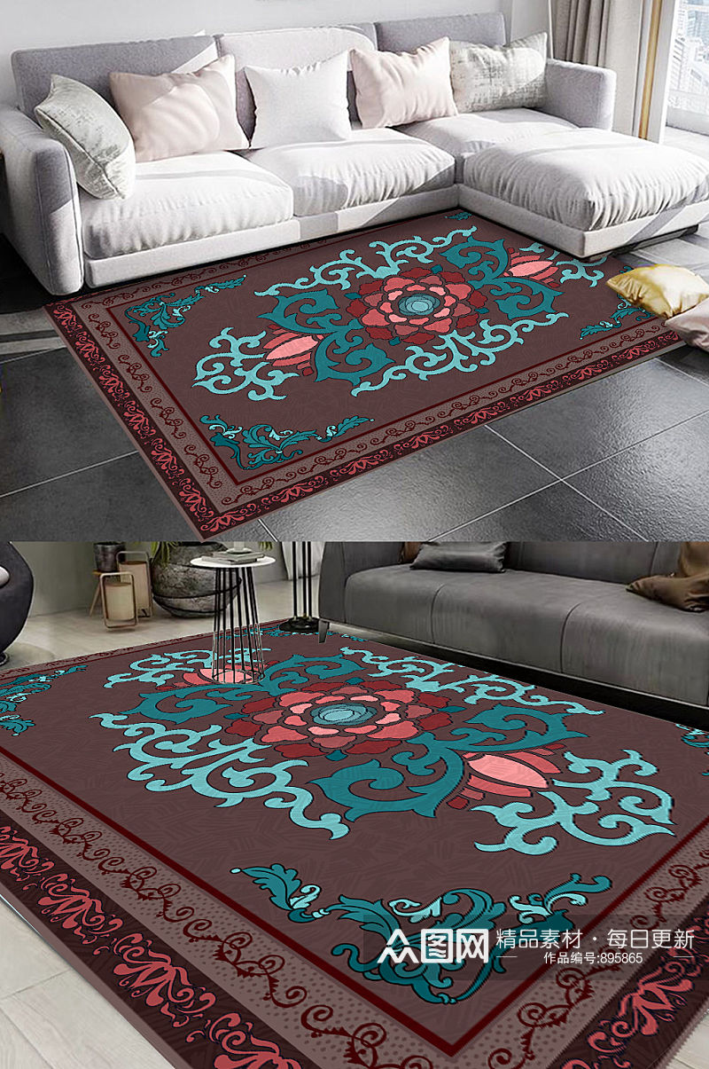 复古文艺典雅花纹地毯素材