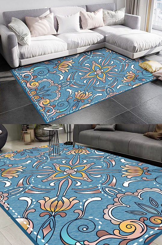 文艺复兴宫廷复古欧式花纹图案地垫-众图网