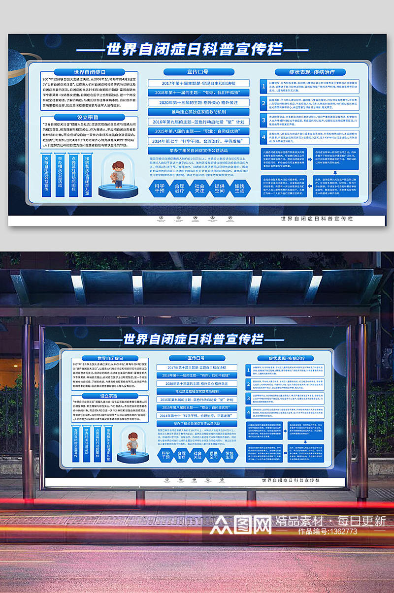 简约风世界自闭症找日科普宣传栏展板素材