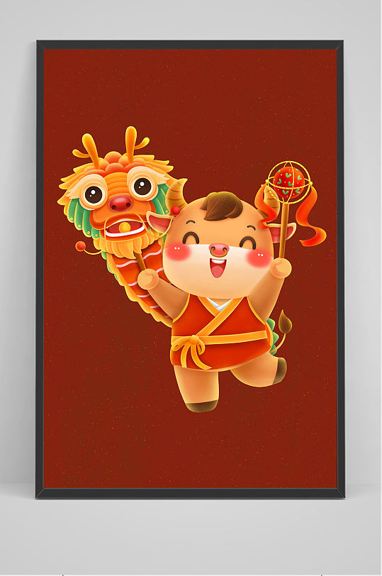 乐乐牛舞龙风调雨顺