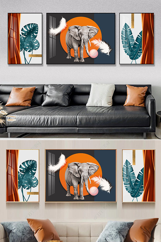 抽象动物几何轻奢现代简约客厅装饰画