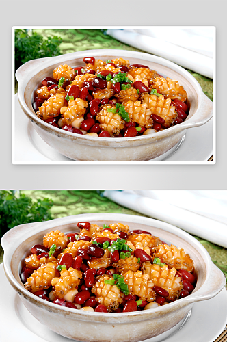 红腰豆焖鲜鲍美食摄影图片