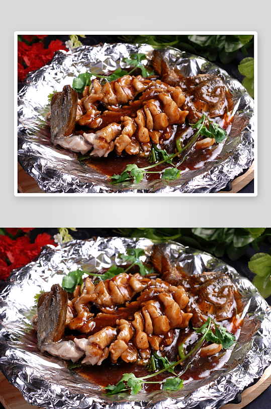 黑椒丁桂鱼美食摄影图片