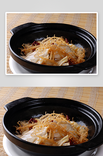 海石花炒包菜美食摄影图片