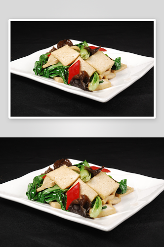 小青菜煎豆腐美食摄影图片