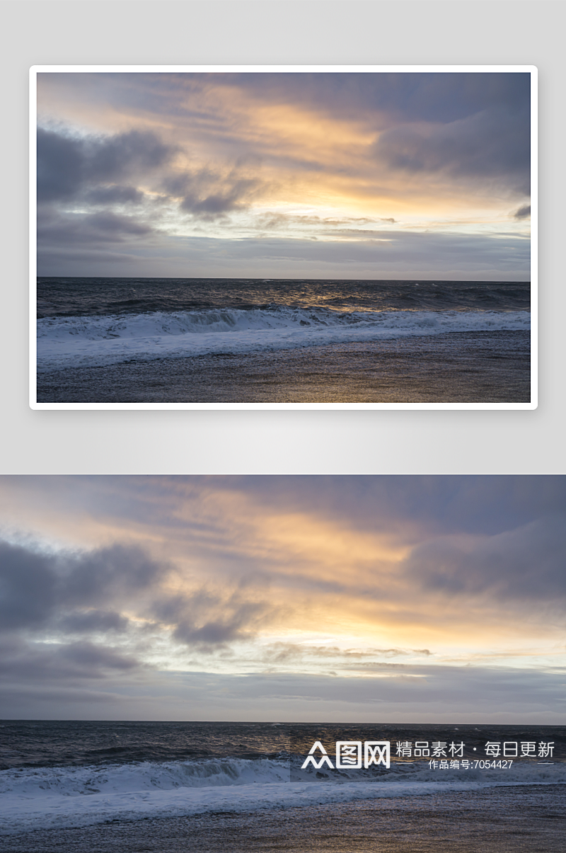 高清海上沙滩日落风景摄影图素材