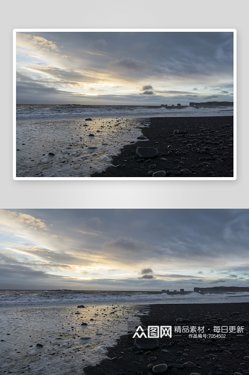 高清海上沙滩日落风景摄影图素材