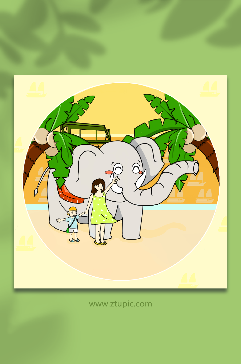 亲子旅游越南风土人情旅游插画素材