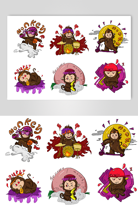 嘻哈猴子动物元素插画