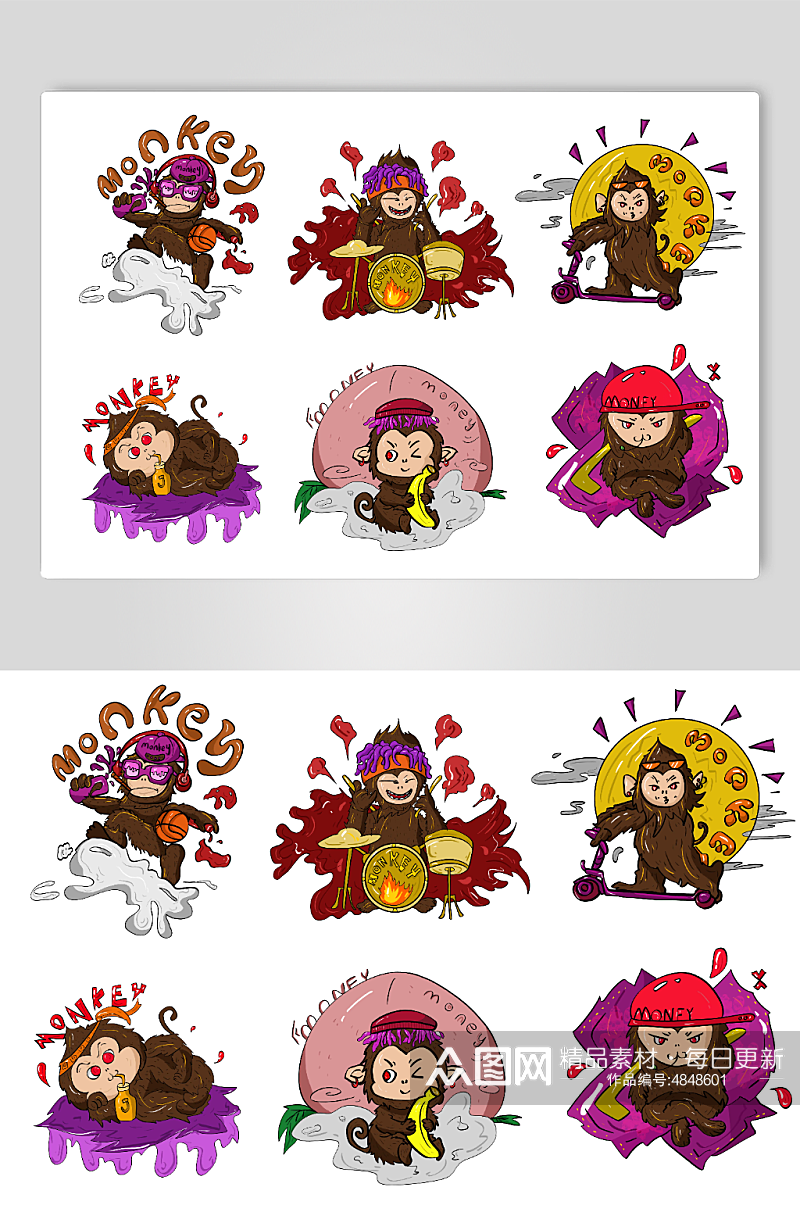 嘻哈猴子动物元素插画素材
