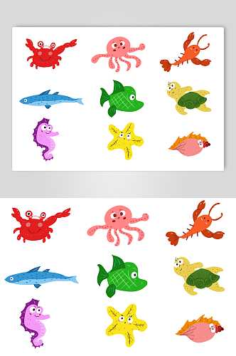 扁平海洋海底动物生物元素插画