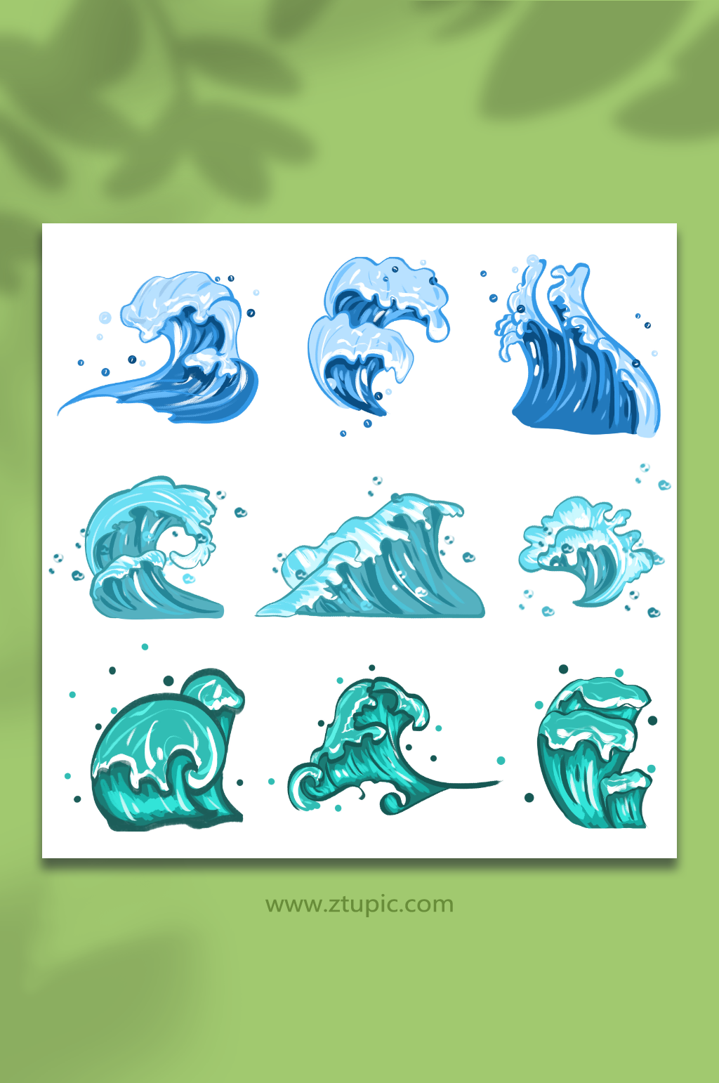 翻涌海浪浪花插画元素素材