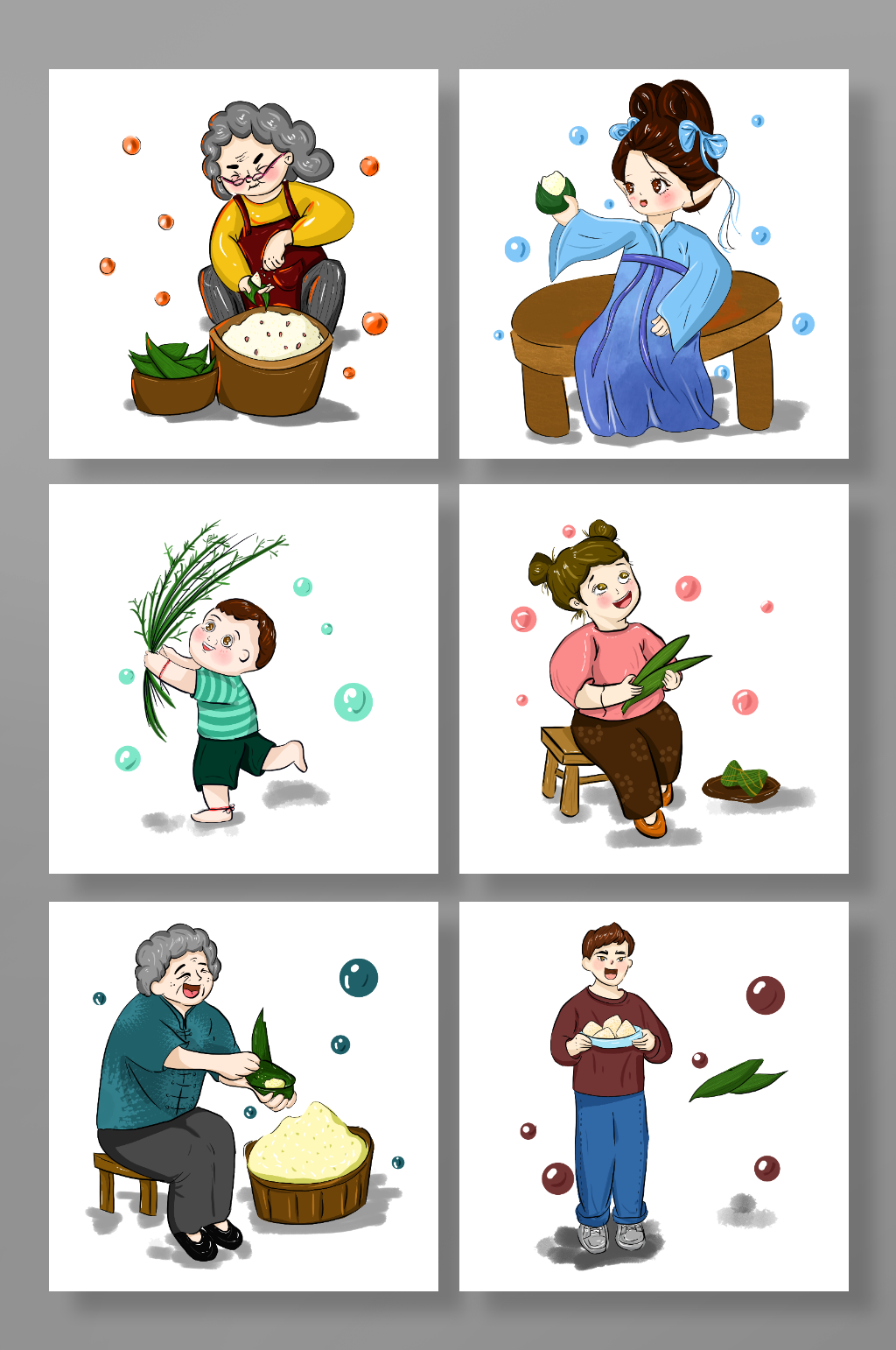 卡通端午节人物元素插画素材