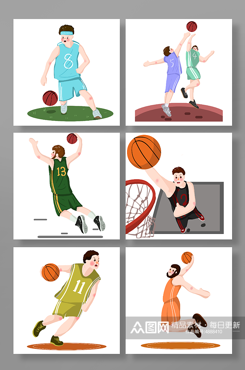 卡通打篮球运动人物元素插画素材