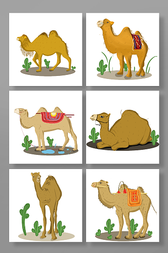 卡通沙漠骆驼动物元素插画