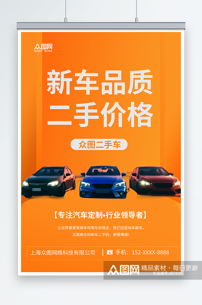 橘色高端二手车汽车买卖交易宣传海报素材