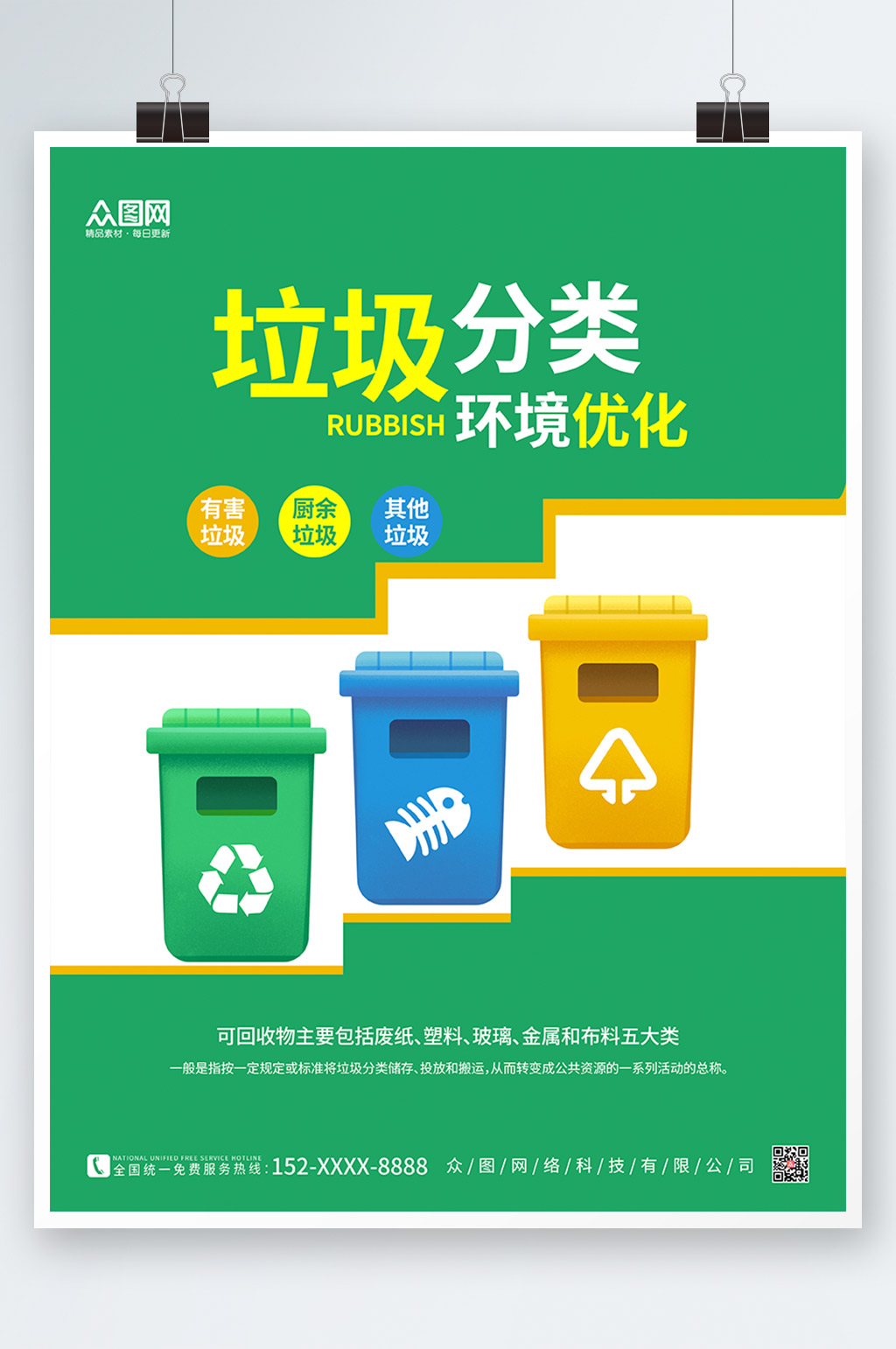 绿色大气垃圾分类系列海报素材