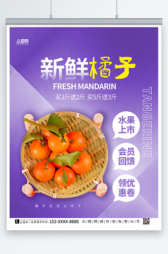 紫色橘子桔子水果海报