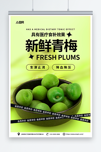 绿色梅子青梅水果宣传海报