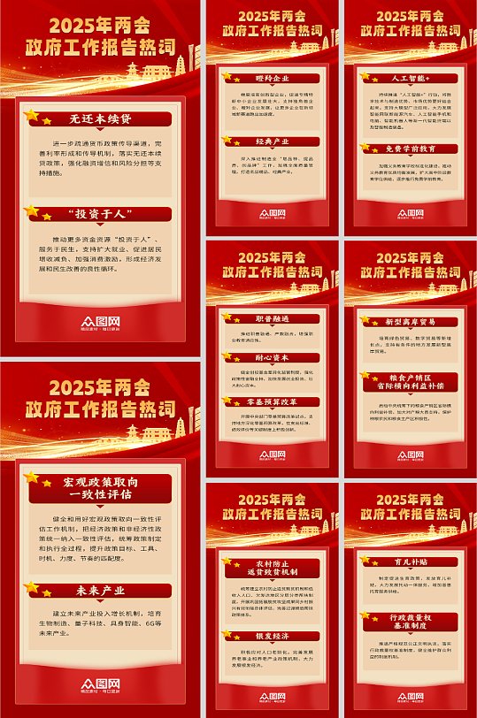 2025年两会政府工作金句报告新词热词海报-众图网