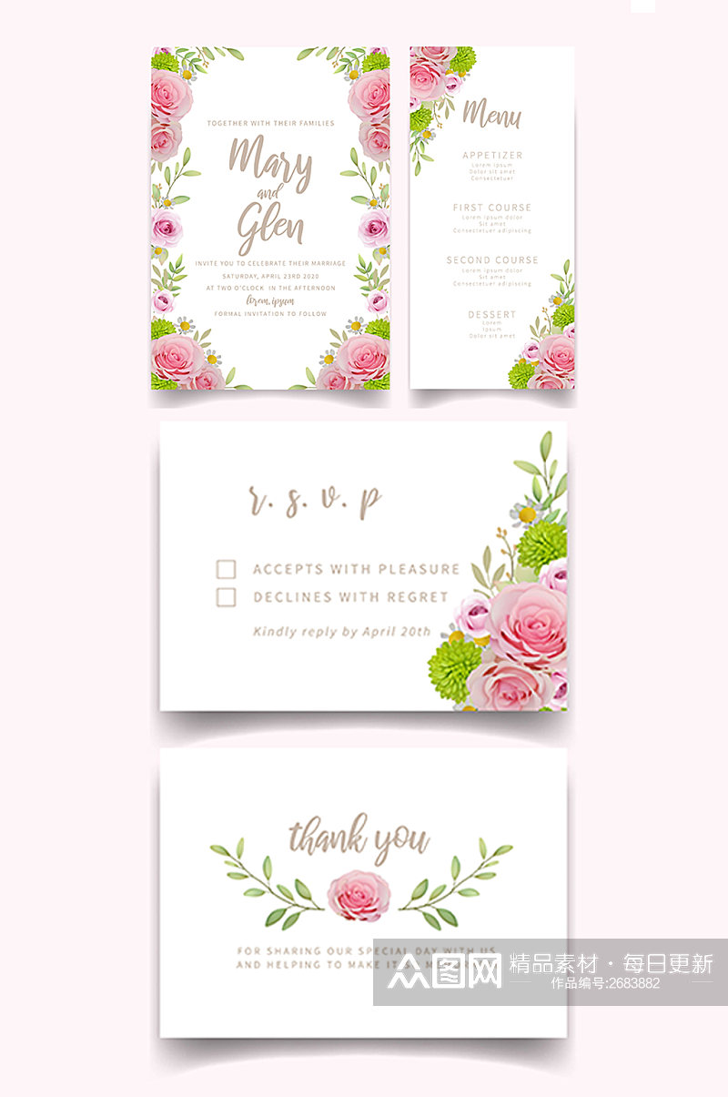 花卉婚礼卡片矢量素材素材
