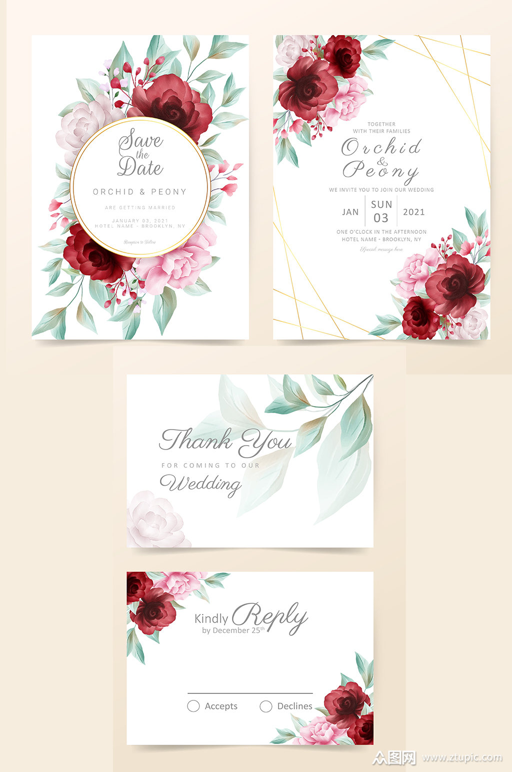 小清新手绘花卉贺卡卡片