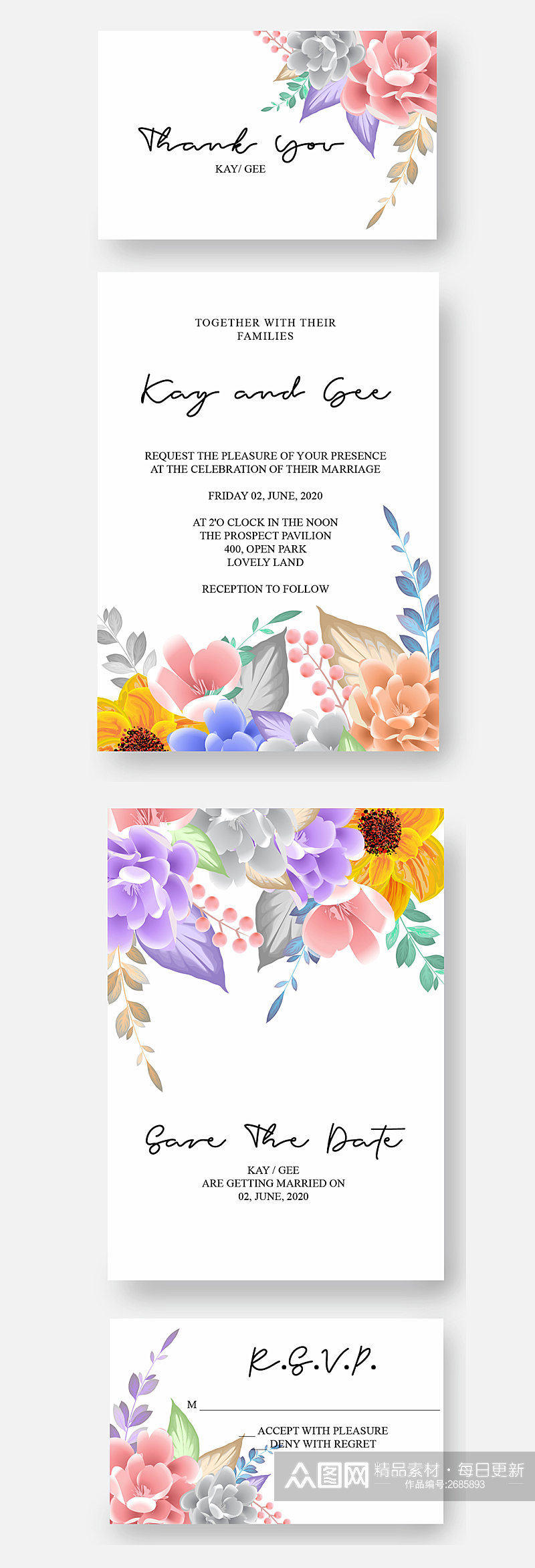 清新淡雅手绘矢量水彩花卉卡片素材