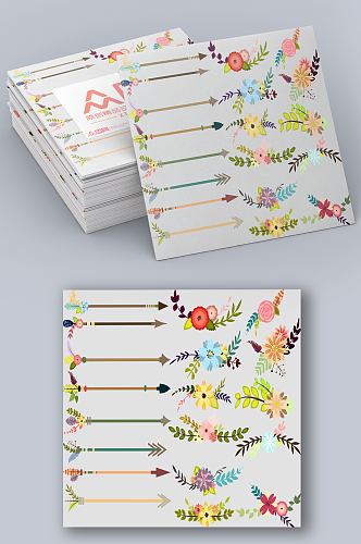 水彩花卉花边花框免抠设计卡片