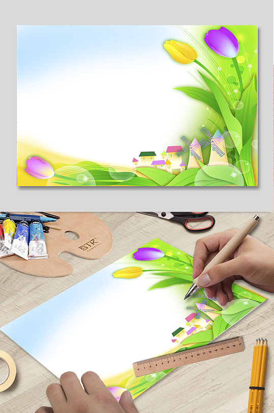 儿童绘画卡通植物背景手抄报-众图网