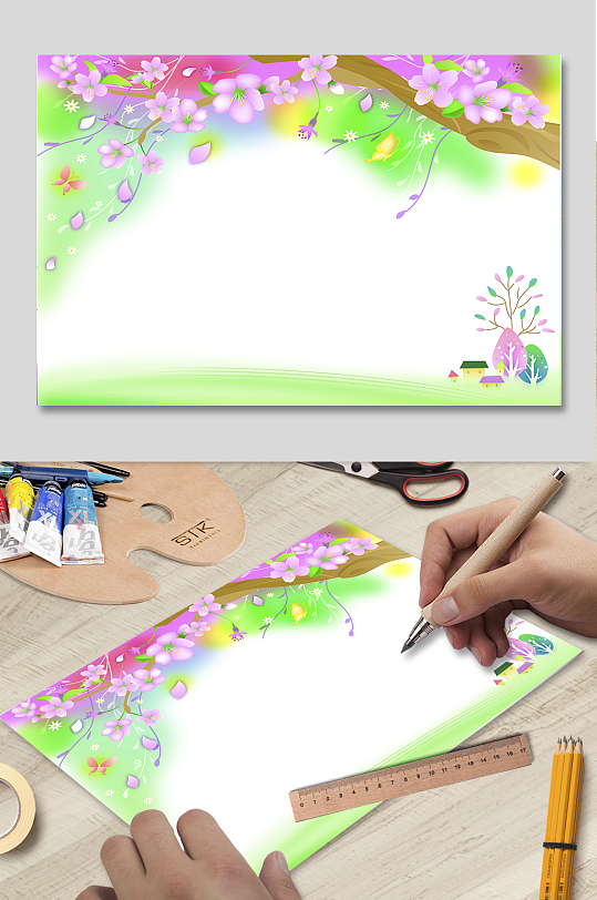 儿童卡通森林手抄报背景模板-众图网