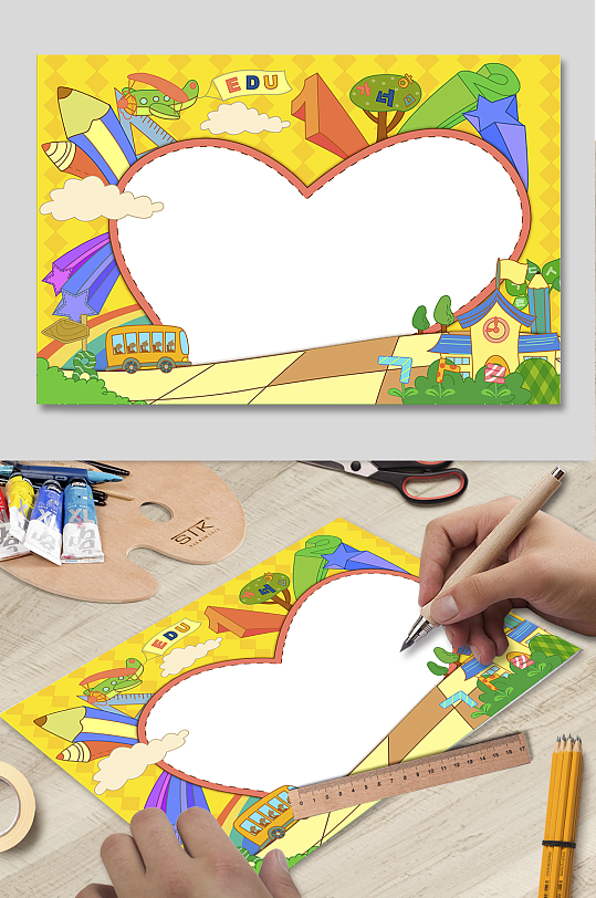 儿童绘画卡通植物背景手抄报-众图网