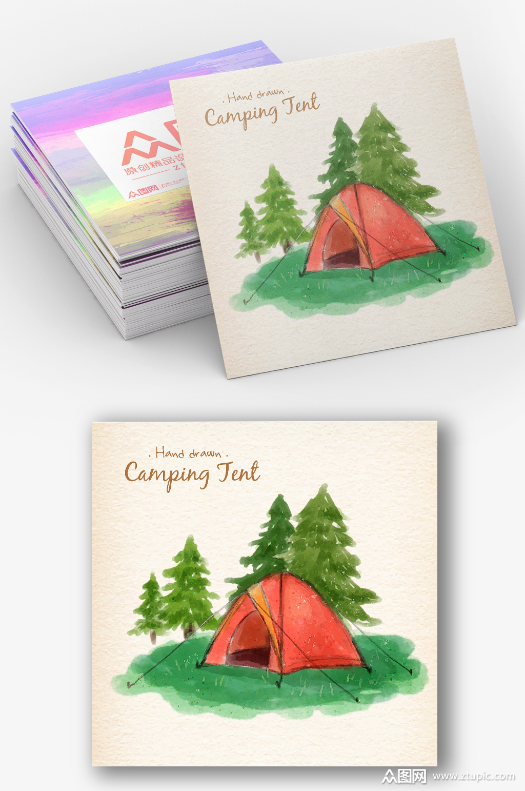 手绘帐篷野外露营插画素材