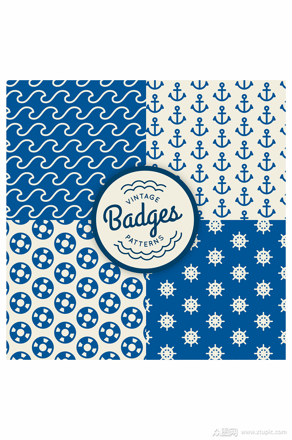 海洋风格卡通无缝拼接印花元素素材