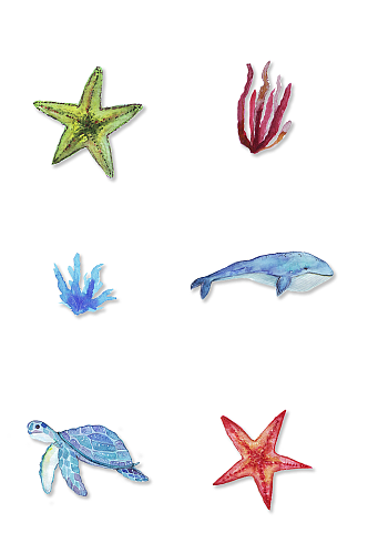 海洋生物水彩手帐素材