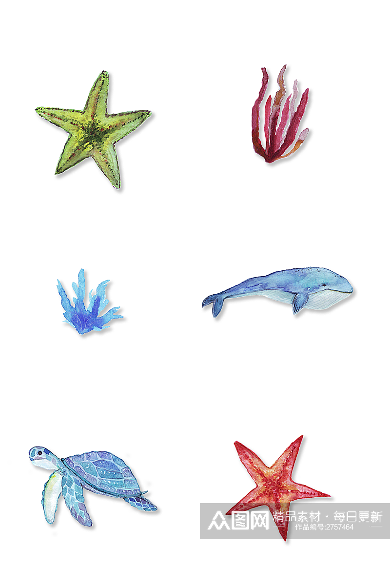 海洋生物水彩手帐素材素材