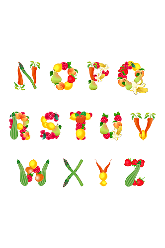 水果字母卡通几何造型