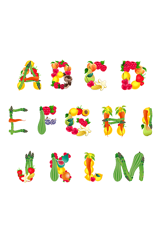 水果字母卡通几何造型