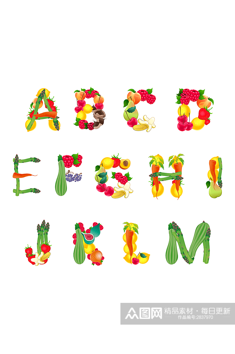水果字母卡通几何造型素材