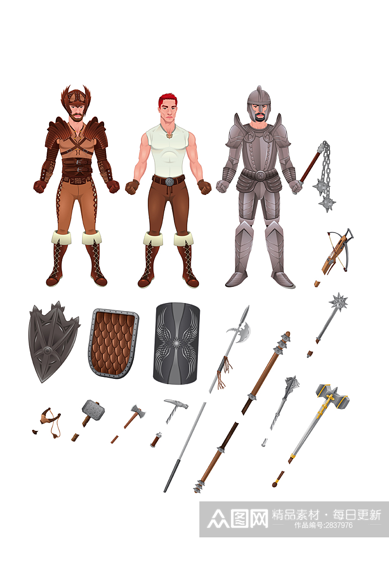 中世纪人物游戏风格卡通手绘兵器素材
