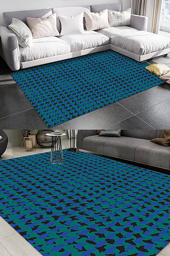 蓝色涂鸦纹理图案地毯