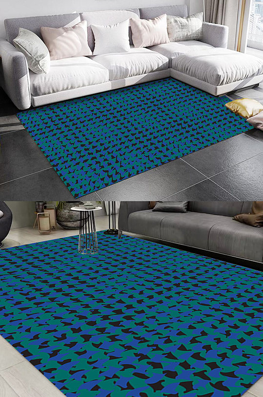 蓝色涂鸦纹理图案地毯-众图网