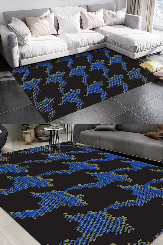 蓝黑色犬牙纹理地毯-众图网