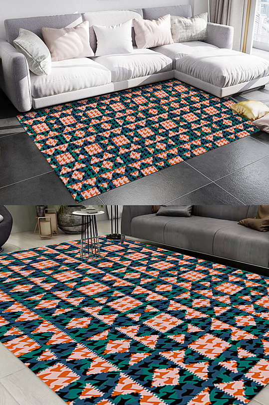 时尚几何拼接图案地毯-众图网