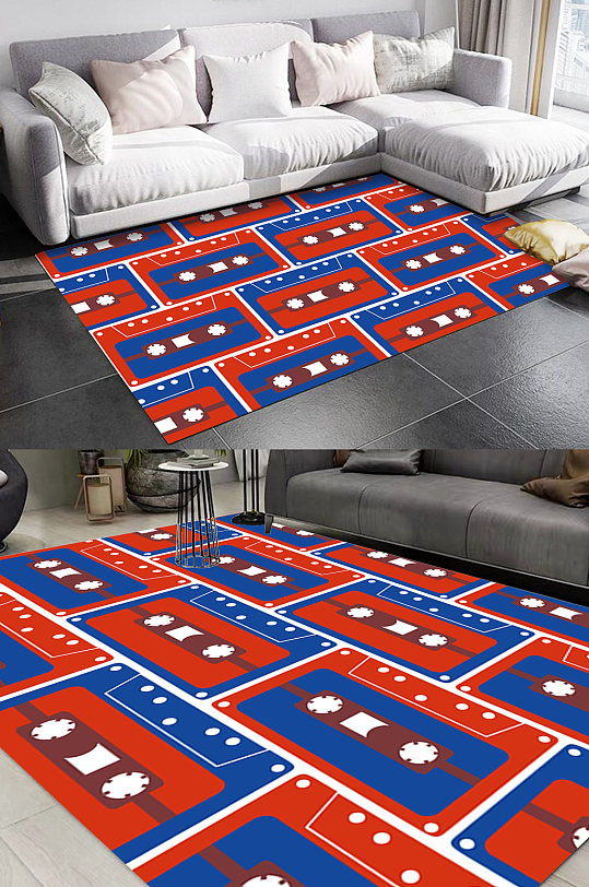 趣味卡通几何图案地毯-众图网